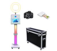 WideMeet Appareil photo reflex numérique avec écran tactile de 15,6", impression instantanée pour selfie avec anneau lumineux RVB et étui de transport pour fêtes de mariage, événements (blanc