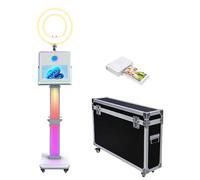 WideMeet Appareil photo reflex numérique avec écran tactile de 15,6", impression instantanée pour selfie avec anneau lumineux RVB et étui de transport pour fêtes de mariage, événements (blanc, cabine