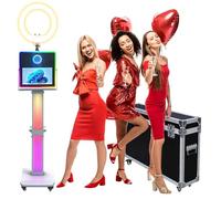 WideMeet Appareil photo reflex numérique avec écran tactile de 15,6", impression instantanée pour selfie avec anneau lumineux RVB et étui de transport pour fêtes de mariage, événements (noir, appareil