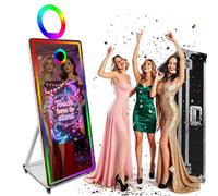 WideMeet Cabine photo miroir - Cadre à selfie - Écran tactile portable - Armoire miroir magique pour mariages, fêtes, événements (165 cm (blanc) + étui de vol