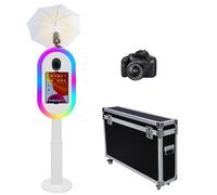 WideMeet Photomaton pour iPad 10,2 "-13" et pour appareil photo, avec lampe de poche, télécommande, étui de vol, support portable 2 en 1 pour selfies, événements de location de fête (blanc, machine +