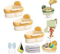 Wideous Curetoaway Suction Cup Sink Corner Rack, Basket Strainer for Kitchen Sink, Sink Basket Strainer, Shelf Automatic Dumping, Kitchen Storage Rack with Fine Mesh Drain Hole (3PCS-Yellow)