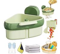 Wideous Curetoaway Suction Cup Sink Corner Rack, Basket Strainer for Kitchen Sink, Sink Basket Strainer, Shelf Automatic Dumping, Kitchen Storage Rack with Fine Mesh Drain Hole (Green)