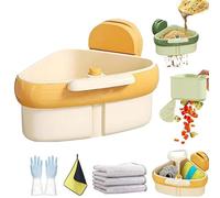 Wideous Curetoaway Suction Cup Sink Corner Rack, Basket Strainer for Kitchen Sink, Sink Basket Strainer, Shelf Automatic Dumping, Kitchen Storage Rack with Fine Mesh Drain Hole (Yellow)