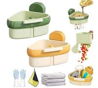 Wideous Curetoaway Suction Cup Sink Corner Rack, Basket Strainer for Kitchen Sink, Sink Basket Strainer, Shelf Automatic Dumping, Kitchen Storage Rack with Fine Mesh Drain Hole (2PCS-Mix)