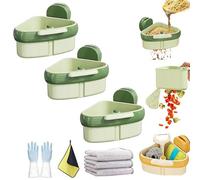 Wideous Curetoaway Suction Cup Sink Corner Rack, Basket Strainer for Kitchen Sink, Sink Basket Strainer, Shelf Automatic Dumping, Kitchen Storage Rack with Fine Mesh Drain Hole (3PCS-Green)