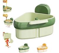 Wideous Curetoaway Suction Cup Sink Corner Rack, Triangular Sink Basket Shelf for Automatic Dumping, Food Waste Catcher with Fine Mesh Drain Holes for Kitchen Sink, Storage Rack Suction Cup (Green)