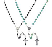 WideSmart 2Pcs Collier Croix Chapelet,Chapelet Collier Catholique Pendentif Jésus Croix Amulette Religieuse Cadeaux Religieux Chapelet Pour Homme et Femme Crucifix Chapelet Catholique Collier
