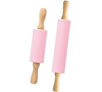 WideSmart Lot de 2 rouleaux à pâtisserie en silicone anti-adhésif avec poignée bois pour la cuisson de biscuits et gâteaux (taille mini et moyenne)