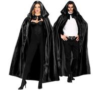 Widmann 00099 Cape à capuche Noir 145 cm | Cape, 145 cm de long, pour costumes de vampire, de sorcière, de magicien et d'Halloween, carnaval, soirées à thème