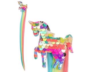 Widmann 03006 - Pince à cheveux avec licorne à paillettes et cheveux colorés, extensions de cheveux, mèches, licorne, carnaval, fête à thème