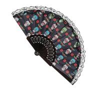 WIDMANN 03381 Dia de los Muertos Éventail en tissu, longueur 23 cm, Jour des morts, Mexique, Halloween, carnaval, fête à thème