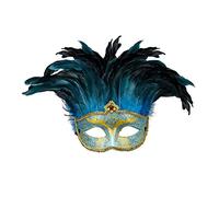 WIDMANN 04716 - Masque de comtesse avec Pierres précieuses, Paillettes et Plumes, Femme Adulte, Carnaval vénitien, Carnaval brésilien, Couleur Bleu
