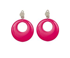 WIDMANN 05839 - Paire de Boucles d'oreilles pour Femmes Adultes, années 80, Disco, néon, Carnaval, fêtes à thème, Couleur Rose Fluorescent