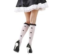 WIDMANN 2034F - Paire de Chaussettes avec Dentelle et Rubans, Femme Adulte, théâtre, Serveuse, Carnaval, fêtes à thème, 70 DEN, Taille Unique, Couleur Blanc