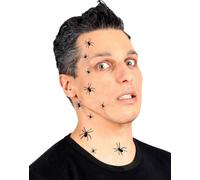 Widmann 40887 - Kit de tatouages d'araignées, 32 pièces, pour le visage et le corps, araignées noires en 3 tailles, maquillage, stickers, déguisement, Halloween, fête à thème