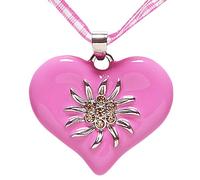Widmann 46731 - Collier ruban avec coeur rose et strass edelweiss, Bijoux, Collier, Fête de la bière, Fête populaire, Carnaval, Fête à thème