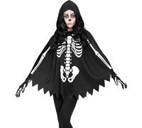 Widmann 48154 48154 Costume de squelette Poncho à capuche pour femme Multicolore Taille unique Convient à la plupart des adultes