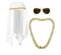Widmann 68545 68545 Ensemble de déguisement pour homme avec foulard, chaîne, lunettes, arabe, suédan, fête à thème, carnaval, multicolore, taille unique