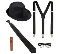 Widmann 68558 - Costume Roi du Blue 5 pièces Chapeau Bretelles cravate, lunettes et cigare, Mafia Boss, Brothers, accessoires, carnaval, déguisement, fête à thème,Multicolore,Taille unique
