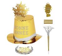 WIDMANN 8002F - Kit de fête Bonne Année pour 10 Personnes, Mixte Adulte, 5 cylindres, 5 couronnes, 5 trompettes sonores, 5 Langues sonores, 10 serpentins, réveillon du Nouvel an, Couleur Or