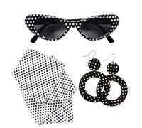 Widmann 95717 Lot de Paires de Lunettes, foulard et Boucles d'oreilles pour Femme - style année 1950,Noir/Blanc