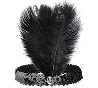 WIDMANN "BLACK SEQUIN HEADBAND WITH 2 FEATHERS & GEM" -