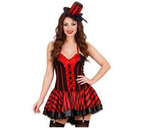 Widmann Burlesque Girl (Dress With Attached Garters, Mini Top Hat) (M) Red