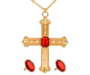 Widmann "CARDINAL SET" (necklace with cross, 2 rings) - | Collier avec croix et 2 anneaux, accessoire de costume pour costumes de cardinal, de religieux et de soirées à thème