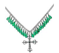 W WIDMANN MILANO Party Fashion - Collier croix gothique avec goutte de Jupiter, collier, chaîne croisée, bijoux fantaisie, gothique, Day of the Dead, Dia de los Muertos, Halloween