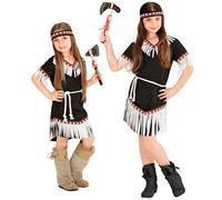 Widmann Indian Girl (Dress, Belt, Headband) (128 cm / 5-7 Years) Black