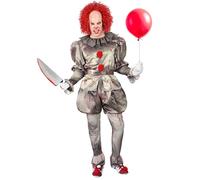 Widmann Costume Clown tueur – Haut, Pantalon, Surpantalon, Ceinture, Couvre-chaussures – S Gris