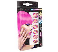 WIDMANN 05375 - Lot de 12 Ongles à Rayures fluorescentes Autocollantes, Femme Adulte, années 80, Dia De Los Muertos, Carnaval brésilien, Halloween