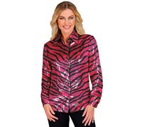 WIDMANN MILANO PARTY FASHION - Party Fashion Blouse à paillettes pour femmes, motif zèbre, Disco Fever, Schlagermove, chemise femme, imprimé animalier