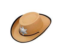 WIDMANN 37714 - Chapeau de cow-boy en feutre pour enfant, avec étoile de shérif, Wild West, Americana, carnaval, fêtes à thème, Taille Unique, Couleur Beige