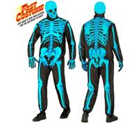 Widmann Neon Skeleton Fast Costume (Jacket, Pants, Gloves, Mask) (M) Turquoise /