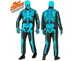 Widmann Neon Skeleton Fast Costume (Jacket, Pants, Gloves, Mask) (M) Turquoise /