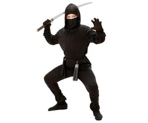 Widmann Ninja (Hooded Coat, Pants, Belt, Mask, Arm & Leg Ties) (140 cm / 8-10 Ye