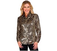 Widmann Party Fashion Shirt (Animalier Leopard Sequin Shirt) (L/XL) Gold