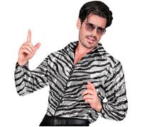 Widmann Party Fashion Shirt (Animalier Zebra Sequin Shirt) (S/M) Silver