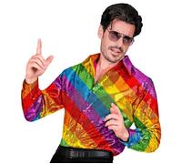 W WIDMANN MILANO Party Fashion - Party Fashion Chemise à paillettes pour hommes, arc-en-ciel, Disco Fever, Schlagermove, chemise homme
