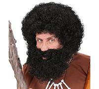 Widmann - Pe751 - Perruque + Barbe Pere Fouetard | Perruque noire cheveux synthétiques avec barbe bou accessoire de déguisement pour Noël et soirées à thème