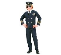 Widmann Déguisement Pilote de l'air garçon Veste, cravate, pantalon, chapeau 128 cm (5-7 ans) Bleu