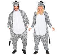Widmann Plush Onesie Zebra (Hooded Jumpsuit) (S/M) White
