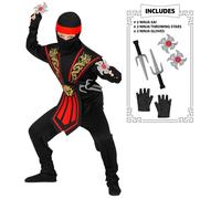 Widmann Red Kombat Ninja With Weapons (Jumpsuit, Chestpiece, Belt, Arm & Leg Tie
