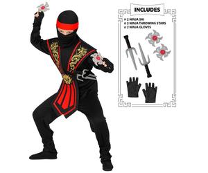 Widmann Red Kombat Ninja With Weapons (Jumpsuit, Chestpiece, Belt, Arm & Leg Tie