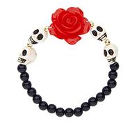 Widmann – Bracelet perlé «Red Rose & White Skulls» – roses rouges et crânes blancs