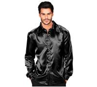 Widmann Satin Black 70s Disco Shirt (S) Black