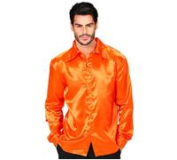 Widmann Chemise disco années 70 en satin Orange Taille S