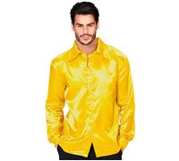 Widmann Chemise en satin années 70 Disco pour hommes Jaune Taille M